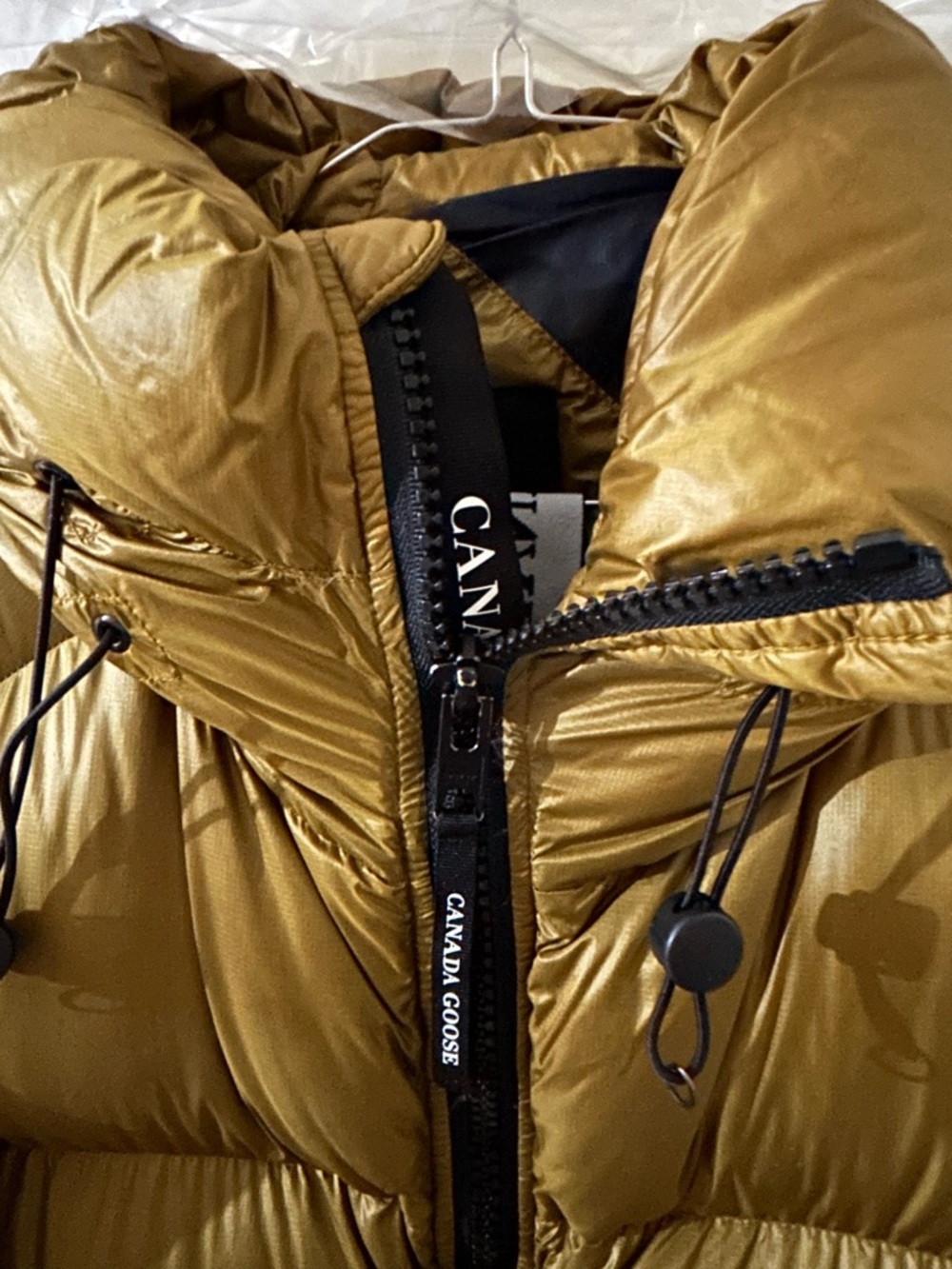 Canada Goose Gold and Black Quilted-Look Puffer Jacket Interior